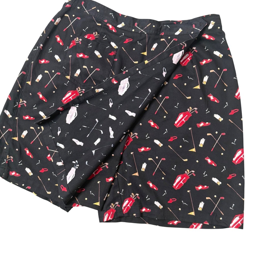 Vintage Womens Golf Print Faux Wrap Skort All Over Print Size 16 Country Club